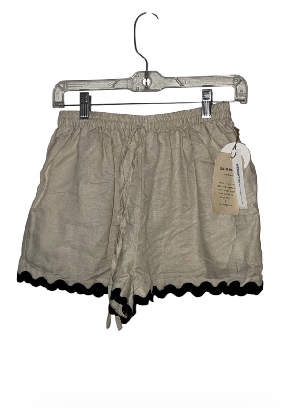 NWT Midnight Sky Linen blend Scallop Hem Shorts - Beige with Black Trim Sz S
